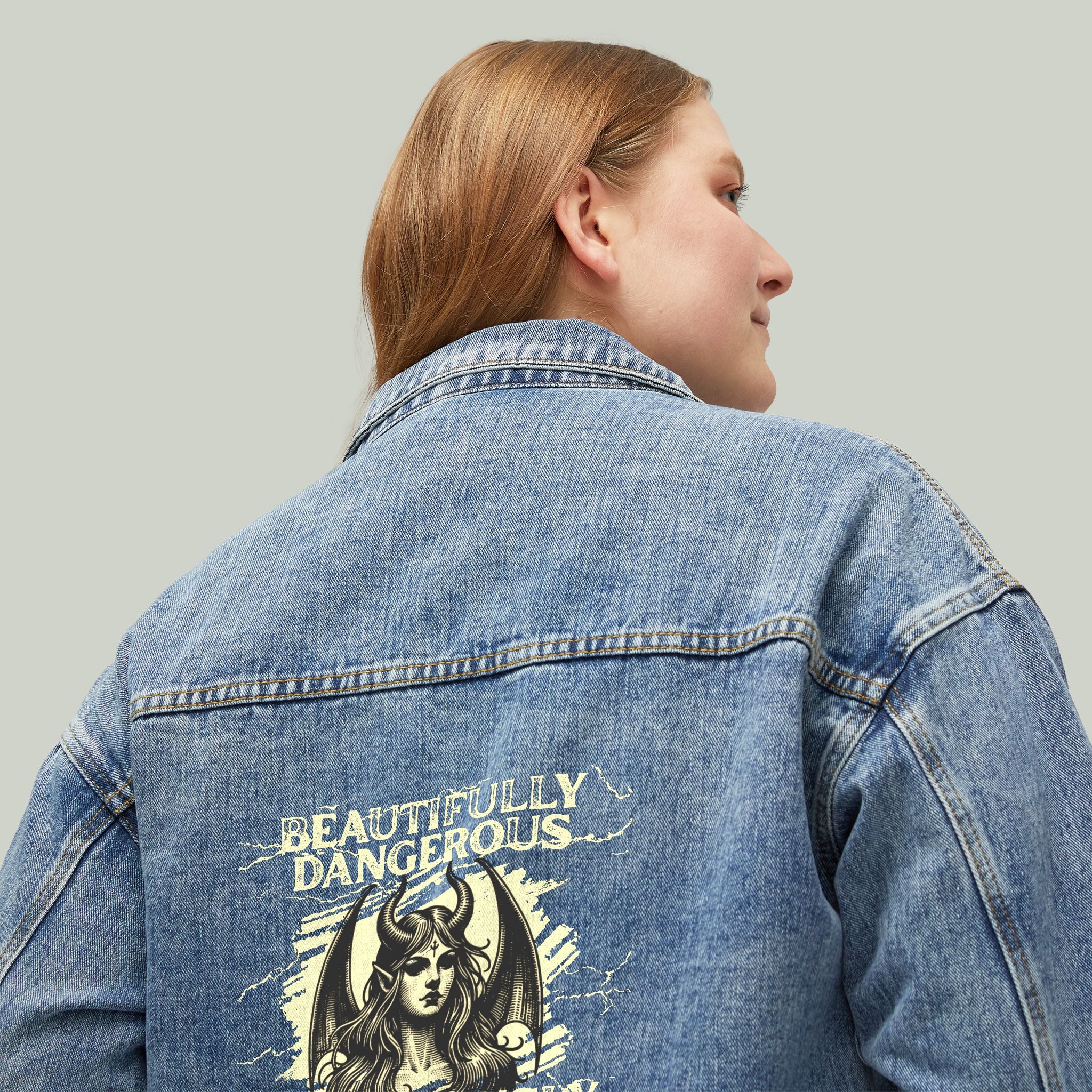 Women's Denim Jacket — Vintage 'Beautifully Dangerous' Graphic Back Print