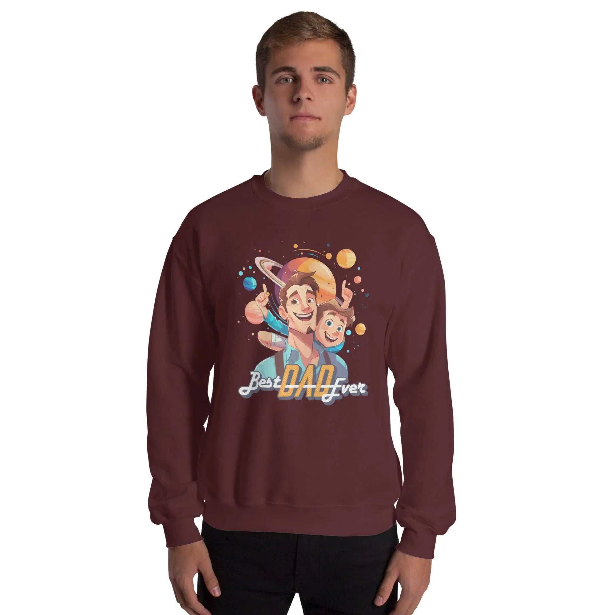 Best DAD EverBest DAD Ever SweatshirtShow off dad pride in the ultra-cozy "Best DAD Ever" Graphic Print Cotton Poly Crewneck Sweatshirt. This warm, pre-shrunk sweater features a bold text graphic celebr[Bal]